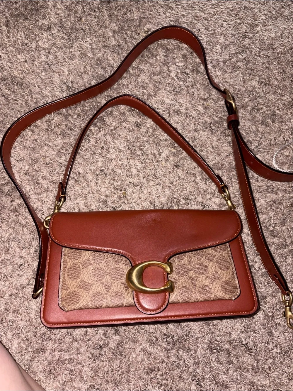 Coach Tan/Brown Signature Canvas Crossbody with Gold 'C' Accent